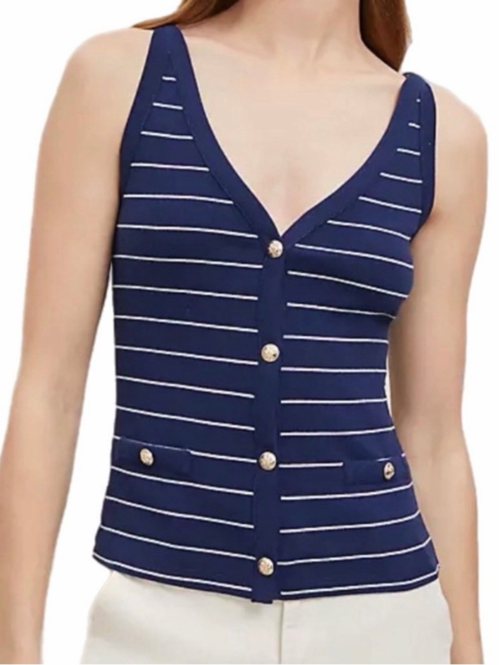 Ann Taylor Stripped V-Neck Vest